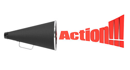 Black Vintage Megaphone with Action Sign on a white backgroundの写真素材