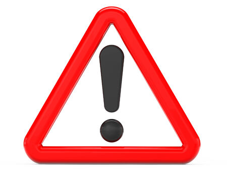 Exclamation Sign in Red Triangular on a white backgroundの写真素材