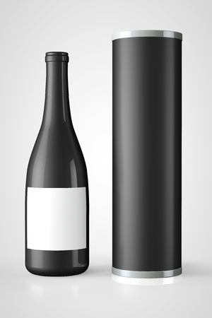 Back Bottle of Red Wine with Package on a white backgroundの写真素材
