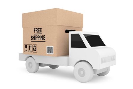 Simple Truck Load with Free Shipping Box on a white backgroundの写真素材