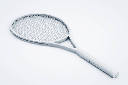 Clay Render Closeup Tennis Racket on the white backgroundの写真素材