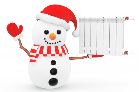 Snowman with Heating Radiator on a white backgroundの写真素材