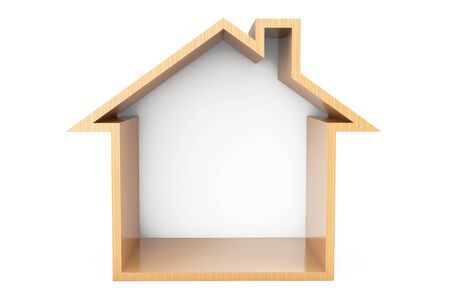 Wooden House Outline on a white backgroundの写真素材