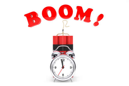 Dynamit with Alarm Clock and Boom Sign on a white backgroundの写真素材