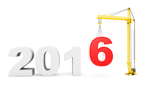 Build the Future Concept. Tower Crane with 2016 Year Sign on a white background