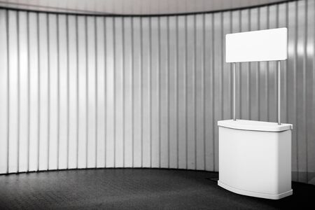Blank Promotion Stand in front of wall. 3d Renderingの写真素材