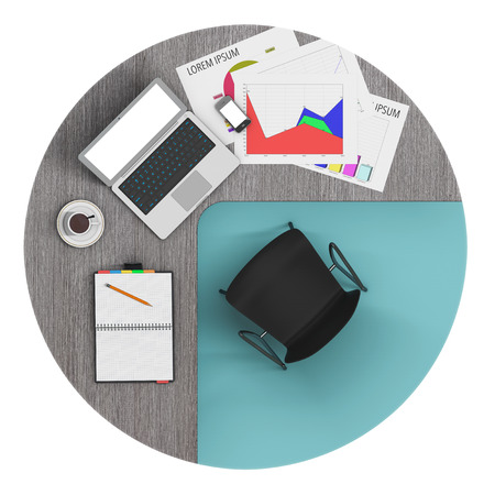 Workspace of Businessman with laptop on a white background. 3d Renderingの写真素材