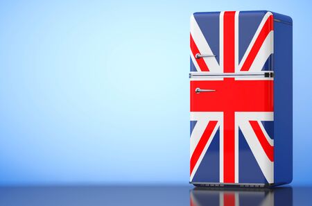 Retro refrigerator with the British flag on a blue background. 3d Renderingの写真素材