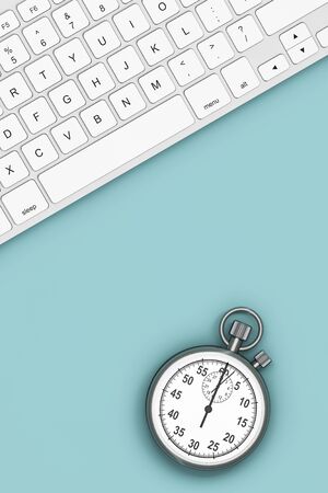 Time Concept. Keyboard with Stopwatch over Turquoise board. 3d Renderingの写真素材