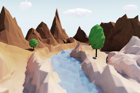 Trendy Low Polygons Style Landscape extreme closeup. 3d Renderingの写真素材