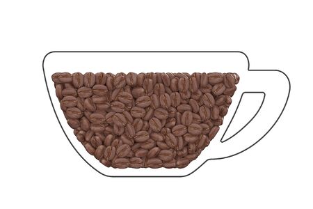 Coffee Beans in simple drawing cup on a white background. 3d Renderingの写真素材