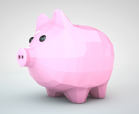 Piggy Bank in Low Polygons Style on a white background. 3d Renderingの写真素材