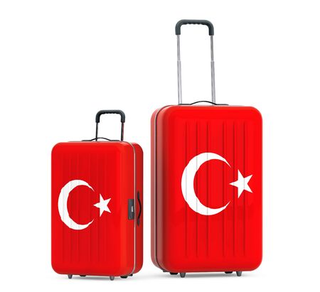 Travel to Turkey concep. Suitcases with Turkey flag on a white background. 3d Renderingの写真素材