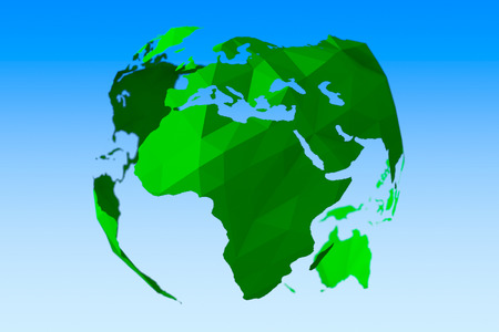 Abstract Earth Globe in Low Polygonal Style on a blue background. 3d Renderingの写真素材