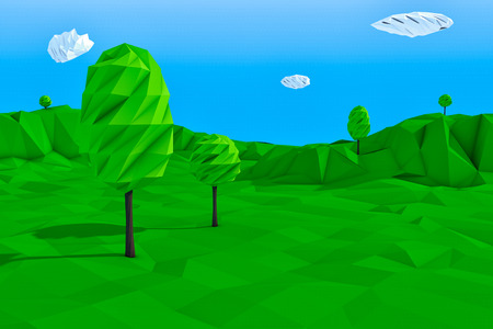 Trendy Summer Low Polygons Style Landscape extreme closeup. 3d Renderingの写真素材