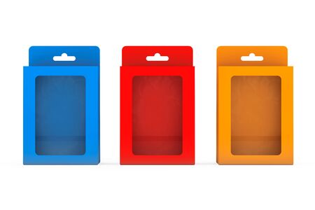 Product Package Blister Boxes With Hang Slot on a white background. 3d Rendering