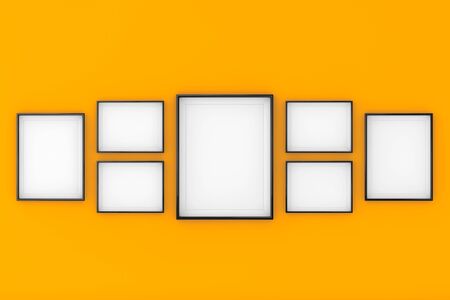 Set of Blank Picture Photo Frame Templates on an orange background. 3d Renderingの写真素材
