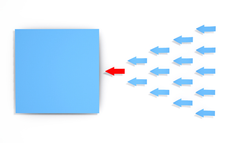 Paper Arrow Move to Blank Memo Paper on a white background. 3d Renderingの写真素材