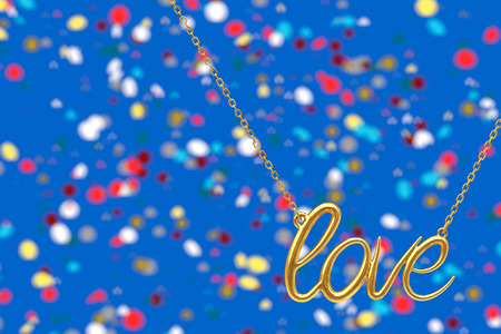 Golden Jewelry Necklace with Love Sign on an abstract background. 3d Renderingの写真素材