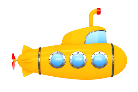 Toy Cartoon Styled Submarine on a white background. 3d Renderingの写真素材