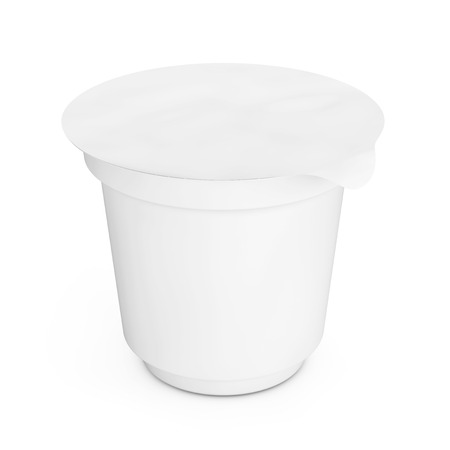 Blank White Packaging Container for Yogurt, Ice Cream or Dessert on a white background. 3d Renderingの写真素材