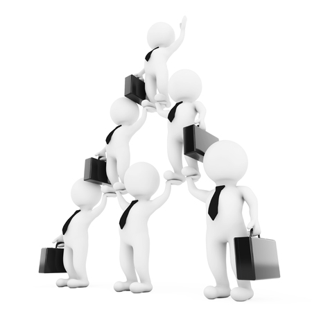 3d Businessmans Team Character Pyramid Shows Hierarchy And Teamwork on a white background. 3d Renderingの写真素材