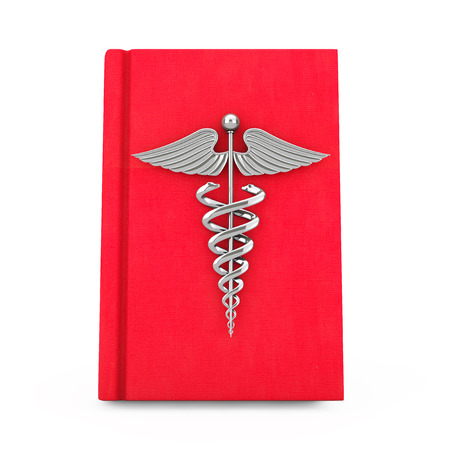 Medical Book with Silver Caduceus Symbol on a white background. 3d Renderingの写真素材