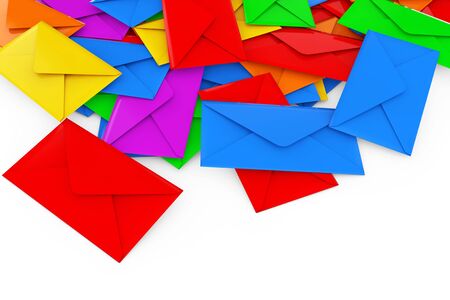 Color Blank Envelope Letters Heap on a white background. 3d Renderingの写真素材