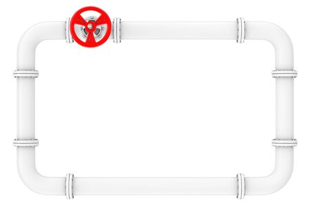 Gas Pipes and Valve on a white background. 3d Renderingの写真素材