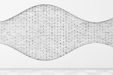 Wall with White Shape Stucco and Brick extreme closeup. 3d Rendering.の写真素材