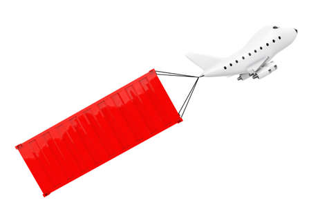 Cartoon Toy Jet Airplane Carry Cargo Container on a white background. 3d Rendering.の写真素材