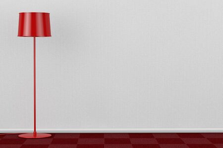 Red Modern Floor Lamp in Room with Red Carpet Floor and White Wall extreme closeup. 3d Renderingの写真素材