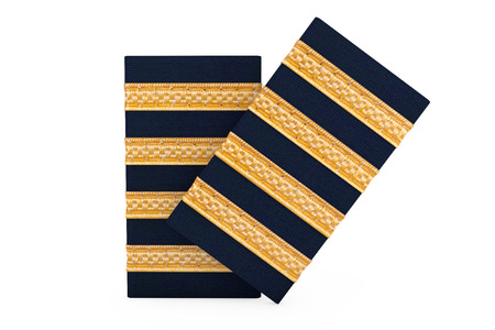 Pair of Pilot Captain Four Golden Bars Epaulets on a white background. 3d Renderingの写真素材