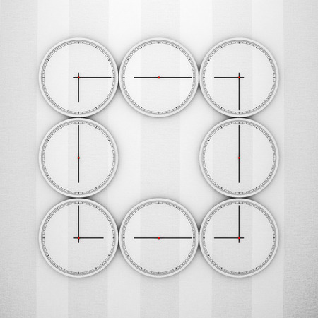 Abstract Time Zone Wall Clocks Concept extreme closeup. 3d Rendering. の写真素材