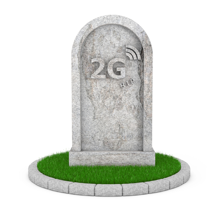 Gravestone with RIP 2G Cellular Technology Sign on a white background. 3d Rendering の写真素材