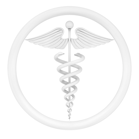 White Medical Caduceus Symbol on a white background. 3d Rendering の写真素材