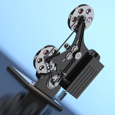 Retro Movie Film Cinema Projector on a blue background. 3d Rendering 