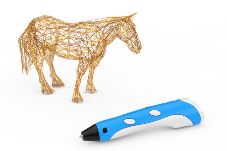 3d Printing Pen Print Abstract Horse on a white background. 3d Rendering