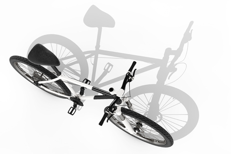 Black and White Mountain Bike with Long Shadow on a white background. 3d Renderingの写真素材