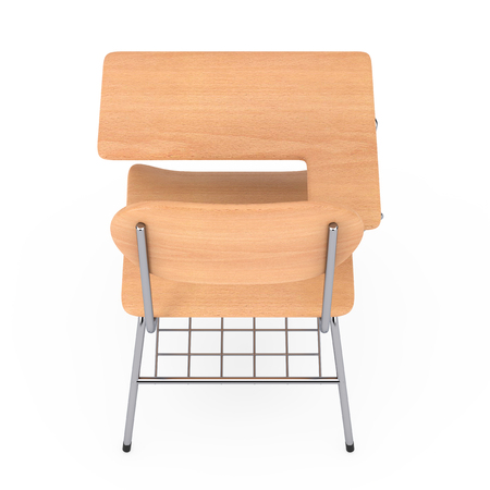 Wooden Lecture School or College Desk Table with Chair on a white background. 3d Renderingの写真素材