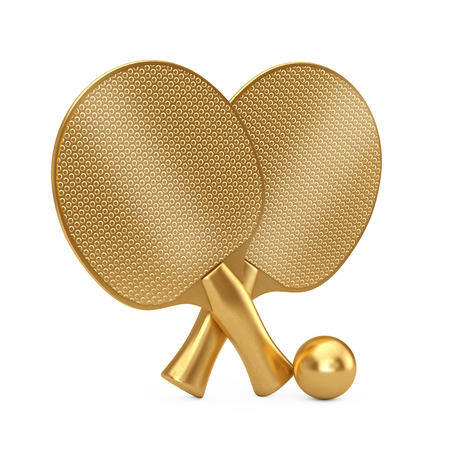 Golden  Tennis Rackets and Ball on a white background. 3d Renderingの写真素材