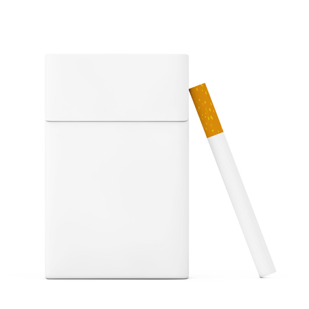 Cigarette near mockup blank cigarettes pack on a white background. 3d renderingの写真素材