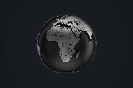 Abstract Metal Earth Globe on a black background. 3d Renderingの写真素材