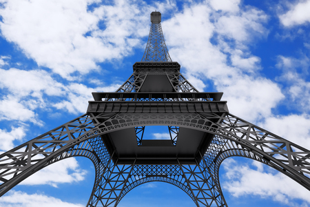 France Concept. Paris Eiffel Tower on a blue sky cloudy background. 3d Renderingの写真素材