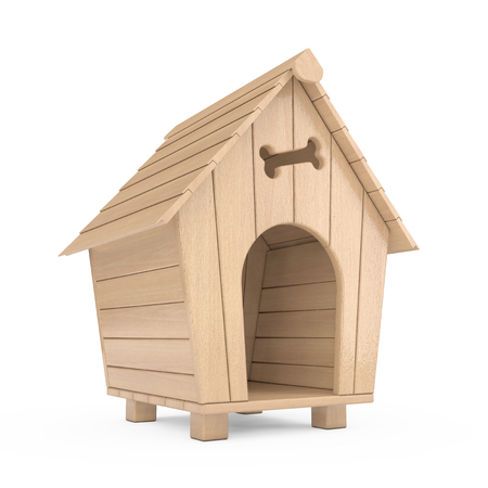 Wooden Cartoon Dog House on a white background. 3d Renderingの写真素材