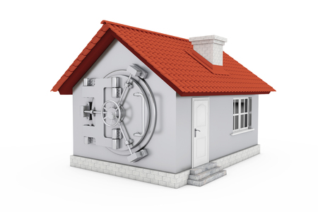 Modern Cottage House with Bank Safe Pad Door on a white background. 3d Renderingの写真素材