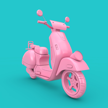 Pink Classic Vintage Retro or Electric Scooter Duotone on a blue background 3d Renderingの写真素材