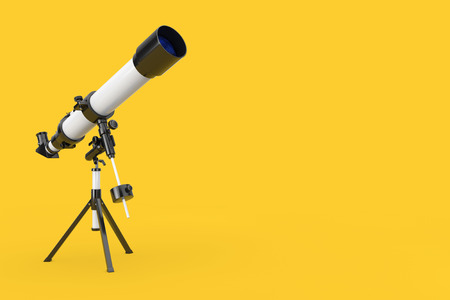 White Modern Mobile Telescope on Tripod on a yellow background. 3d Renderingの写真素材