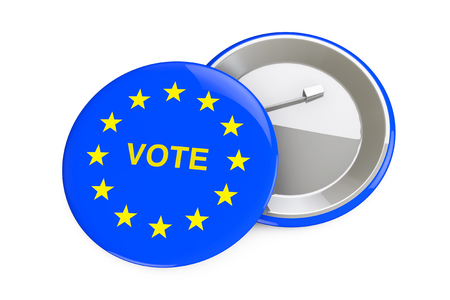 European Union Voting Concept. Badge with European Union Flag and Vote Sign on a white background. 3d Renderingの写真素材