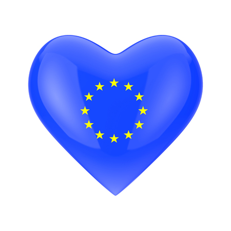 Love European Union Concept. European Union Flag in Shape of Heart on a white background 3d Renderingの写真素材